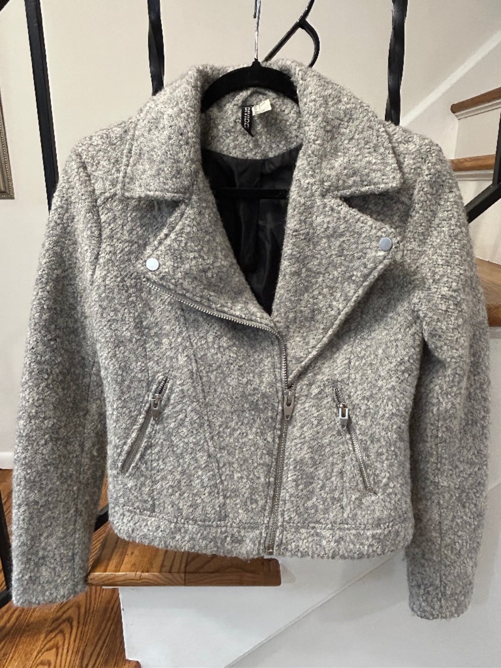 H&M Divided Gray Wool Blend Moto Biker Jacket Size 8